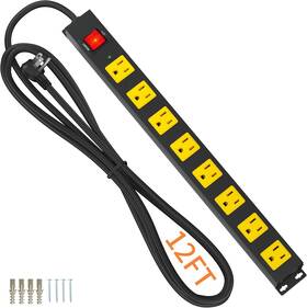 2100j Ltd. 445004363301 8 Outlet Power Strip Surge Protector 12ft Heavy Duty Extension Cord Wide