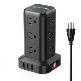 Lukyamzn 313036715795 6.5 Ft. Extension Cord 12-outlet Surge Protector Power Strip Tower In Black With