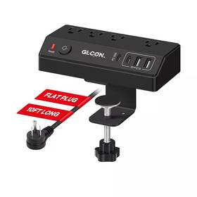 Lukyamzn 313039223235 10 Ft. Flat Plug Extension Cord Power Strip 4-outlets Surge Protector In Black W