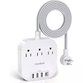 Lukyamzn 313040129137 5 Ft. Braided Cord Power Strip With Flat Plug 3-outlets 4-usb Ports 1 Usb-c N