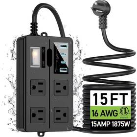 Lukyamzn 313054498489 Outdoor Power Strip Weatherproof Waterproof Surge Protector 4 Outlets Usb Char