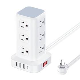1-usb-c Lukyamzn 313100439442 16 In 1 Tower Power Strip 6.5 Ft. 12-outlet 3-usb-a Ports Port Surge Pro
