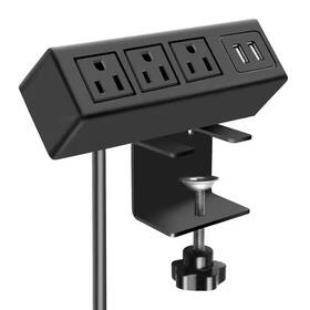 Lukyamzn 313112657681 6 Ft. Extension Cord 3-outlet Desk Clamp Power Strip Surge Protector In Black Wi