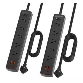 Lukyamzn 313114330308 2-pack 6 Ft. Flat Plug Surge Protector Power Strip Extension Cord 1875w/15a 5