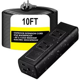 Lukyamzn 445003667608 Outdoor Power Strip 10 Ft. Extension Cord With 3-outlets Waterproof Surge Protec