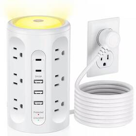 Lukyamzn 445012369326 Power Strip Tower 10 Ft. 12-outlet 5-ports Surge Protector With Night Light And