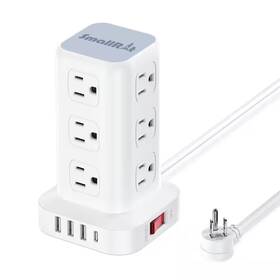 Lukyamzn 445023536502 6.5 Ft. Extension Cord 12-outlet Power Strip Surge Protector Tower In White With