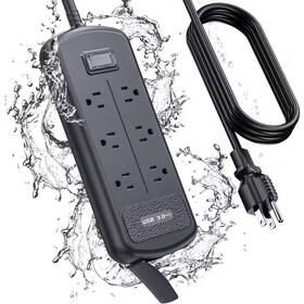 Lukyamzn 445023712760 10 Ft. Waterproof Surge Protector Power Strip Black 6 Outlets 3 Usb Ports Wall M