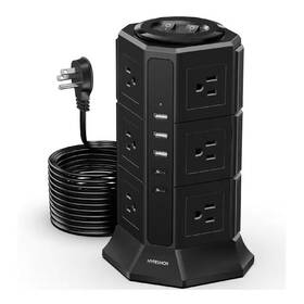 3-usb-a Lukyamzn 445047630682 12-outlet Power Strip Tower Surge Protector With 2 Usb-c And 10 Ft. Flat