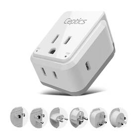 Lukyamzn 445054381317 2-outlet Surge Protector Travel Plug Adapter With 30w Usb-c Pd And Qc 3.0 2 Us
