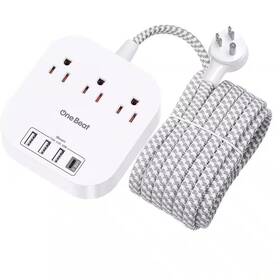 Lukyamzn 445056153196 10 Ft. Braided Cord Power Strip With Flat Plug 3-outlets 4-usb Ports 1 Usb-c