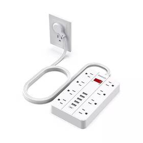 Lukyamzn 705353789052 5 Ft. Flat Plug Extension Cord Power Strip 8-outlets Surge Protector In White With
