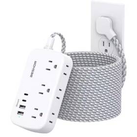 Lukyamzn 711181387254 25 Ft. Flat Plug Power Strip Extension Cord With 6 Outlets 4 Usb Ports 2 Usb-c