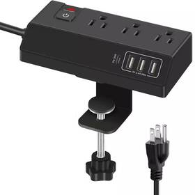Lukyamzn 744110669114 Desk Clamp Power Strip Desktop Surge Protector With 3 Outlets 4 Usb Ports