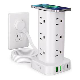 Sa11-327b025 Lukyamzn Power Strip Tower With Wireless Charger Flat Plug Surge Protector 6f