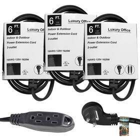 Luxury Office 858079008225 3 Way Power Splitter And 6ft Extension Cord Pack With Angled Plug - 1 To C