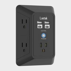 Lvetek 445007729722 Outlet Extender Surge Protector With 5-multi Plug And 4 Usb Ports