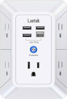 Lvetek 445020954996 5 Outlet Extender Multi Plug Wall Outlets With 4 Usb Charging Ports 1 C