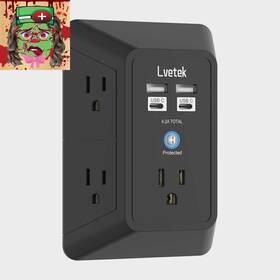 Lvetek 705353961649 Outlet Extender Surge Protector With 5-multi Plug And 4 Usb Ports