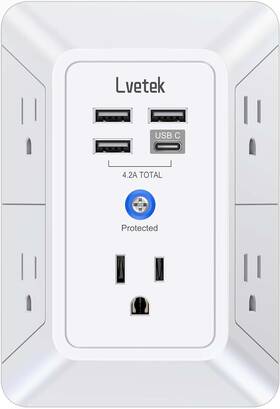 Lvetek 744110444063 Usb Wall Charger Surge Protector 5 Outlet Extender With 4 Ports 1