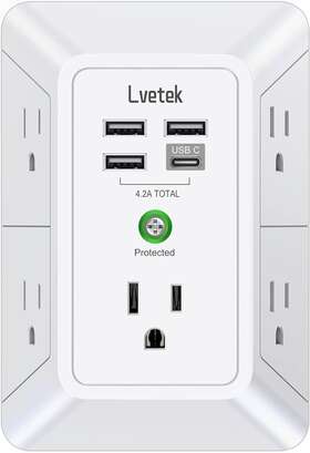 Qf-519f Lvetek Usb Wall Charger Surge Protector 5 Outlet Extender With 4 Ports 1
