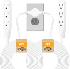 Makevivi 744110659320 12 Ft Flat Plug Power Strip - 3 Prong Extension Cord With 6 Outlets