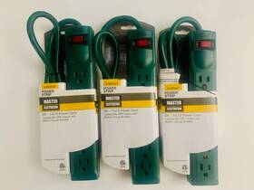 Master Electrician 052088032923 Lot Of 3 Total - 6 Outlet Power Strip Green- 125v/15a/1875w