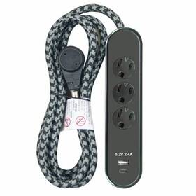 Kab-25b Master Electrician 8 Pack - 3-outlet Power Cord And Usb Charger Black 6 Ft