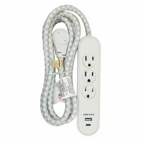 Kab-25w Master Electrician 3-outlet Power Cord And Usb Charger White 6 Ft. -