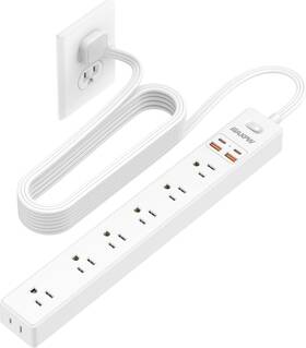 Maxpw 711181421156 10 Ft Power Strip Surge Protector - 7 Outlets 4 Usb Ports 2 C Ultra Thin