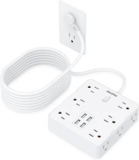Qt1260 Maxpw 5 Ft Power Strip Flat Plug Surge Protector Extension Cord 12 Outlets And 4 Usb Por