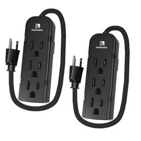 Maxwel Manufacturing 720482822722 2pack Small Power Strip Black Outlet 1ft Heavy Duty Extension Cord Mini Si