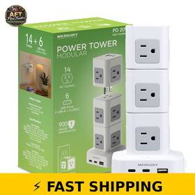Merkury Innovations 194383076636 Modular Power Tower 14 Outlets 6 Usb-a 4 Usb-c White