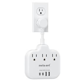 Meta-ant 768461883869 Short Extension Cord 2 Inch Flat Outlet Extender With 3 Ac Outlets 4 Usb Us