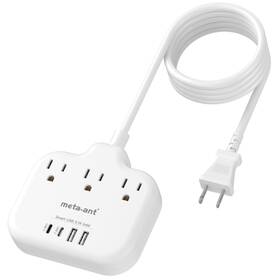 Meta-ant 768561765874 2 Prong Power Strip 10ft Extension Cord 3 To Outlet Adapter Wit