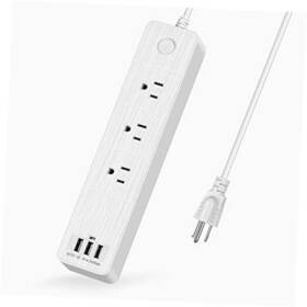 Nn-ps002 Michpong 3-outlet Power Strip With 3 Usb Charging Ports Wall Mountable 6ft Cord