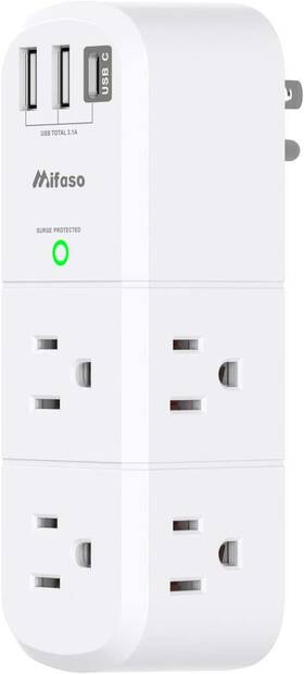 Mifaso 313106099039 Outlet Extender With Rotating Plug Surge Protector 6 Ac Multi Wall