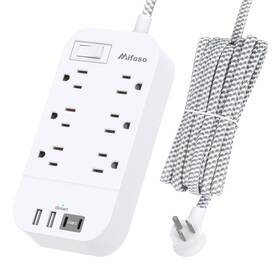Lf49 Mifaso Power Strip - 10 Ft Long Flat Plug Extension 2 Usb A C White