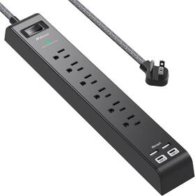 Mfs311b Mifaso Surge Protector Power Strip - 6 Outlets 4 Usb Charging Ports 5ft Black