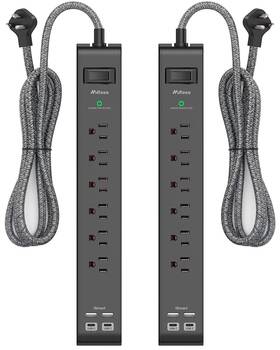 Mfs311bp Mifaso 2 Pack Surge Protector Power Strip - 6 Outlets 4 Usb Charging Ports 5ft Brai