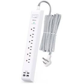 Mfs311h Mifaso Flat Plug Extension Cord 25ft Surge Protector Power Strip With 2 Usb A Ports