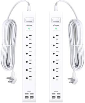 Mfs311yp Mifaso 2 Pack Power Strip Surge Protector Flat Plug Extension Cord With 5ft White
