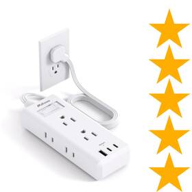Mfs33a Mifaso Flat Plug Extension Cord 5 Ft Ultra Thin Power Strip - 6 Outlets 3 Usb Por