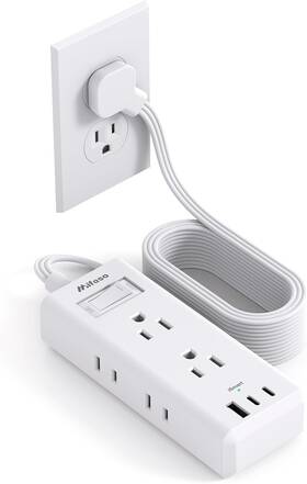 Mfs33m Mifaso Flat Plug Extension Cord 15ft Ultra Thin Power Strip - 6 15 Ft White