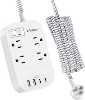Mfs6002 Mifaso 15ft Extension Cord Flat Plug Power Strip With Usb C 4 Outlets 15 Ft White