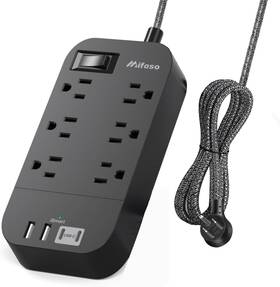 Mfs6003c2b Mifaso Extension Cord 5 Ft Flat Plug Power Strip Long Black