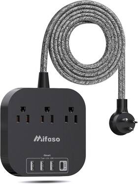 Mfs6106 Mifaso Power Strip With Usb C 3 Outlet 4 Ports 4.5a Flat Plug Desktop Charging
