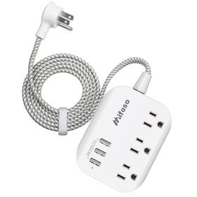 Mifaso04w Mifaso Usb Power Strip Flat Plug Extension Cord With 3 Outlets Po