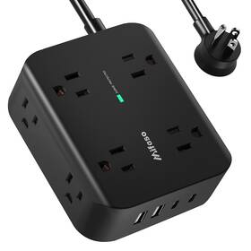 Th8058 Mifaso Power Strip Surge Protector - Flat Plug Wall Mount 8 Wide 5 Ft Black