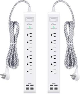 Thu6046f Mifaso 2 Pack 12ft Power Strip 6 Outlets 4 Usb Ports C Flat Plug Surge Protected